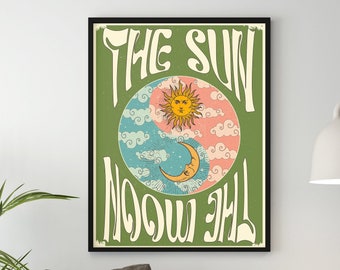 Sun Moon Y2k Decor 70s Wall Print, Aesthetic Room Decor Retro Art Print, Teen Girl Room Decor I College Apartment Decor Preppy Room Decor