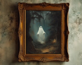 Ghost in the Forest Dark Academia Art Spooky Ghost Art, Creepy Wall Decor, Halloween Decoration, Haunting Ghost Print,  Spooky Prints