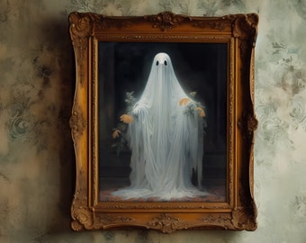 Ghost Flowers Portrait Dark Academia Art Spooky Ghost Art, Creepy Wall Decor, Halloween Decoration, Haunting Ghost Print,  Spooky Prints