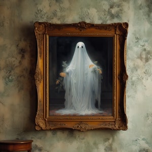 Ghost Flowers Portrait Dark Academia Art Spooky Ghost Art, Creepy Wall Decor, Halloween Decoration, Haunting Ghost Print,  Spooky Prints