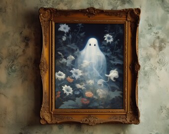 Ghost Botanical Garden Dark Academia Halloween Decoration Ghost Wall Art, Spooky Art Prints, Vintage Poster, Haunting Gothic Decor