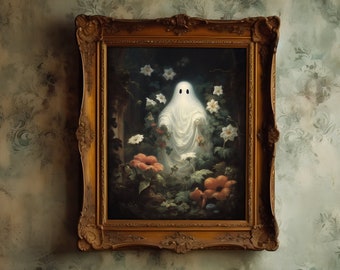 Ghost Botanical Garden Dark Academia Halloween Decoration Ghost Wall Art, Spooky Art Prints, Vintage Poster, Haunting Gothic Decor