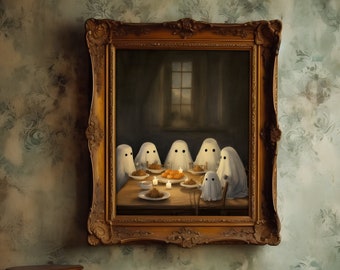 Ghost Family Halloween, Dark Academia Decor, Halloween Decoration, Ghost Wall Art Spooky Art Prints, Vintage Poster, Haunting Gothic Decor