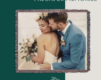 Personalized Photo Woven Cotton Blanket, Custom Wedding Photo Blanket, Customizable Blanket Love Keepsake Gift