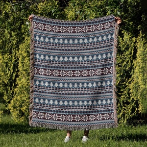 Christmas Pattern Cotton Woven Blanket, Aesthetic Christmas Sofa Cover, Woven Christmas Tapestry, Noel Blanket Gift