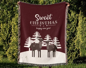 Sweet Christmas Cotton Blanket - Cozy Aesthetic Woven Throw Blanket for Winter, Christmas Coverlet Blanket