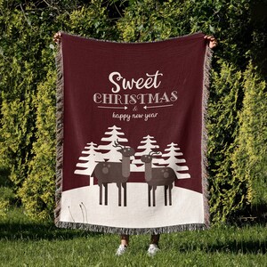 Sweet Christmas Cotton Blanket - Cozy Aesthetic Woven Throw Blanket for Winter, Christmas Coverlet Blanket