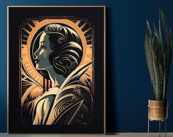 Glamorous Art Deco Woman Poster - Vintage Flapper Style Woman Poster - Elegant Wall Art 1920s Jazz Age Print