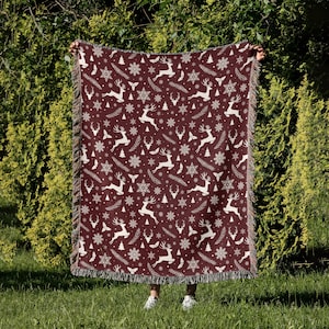 Christmas Pattern Cotton Woven Blanket, Christmas Tapestry, Woven Christmas Sofa Throw, Aesthetic Blanket