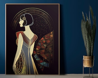 Glamorous Art Deco Woman Poster - Vintage Flapper Style Woman Poster - Elegant Wall Art 1920s Jazz Age Print