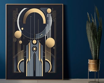 Art Deco Retro Wall Print, 1920s Vintage Wall Art Glamorous Geometric Wall Decor, Elegant Art Deco Wall Art