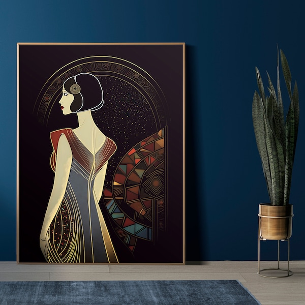 Glamorous Art Deco Woman Poster - Vintage Flapper Style Woman Poster - Elegant Wall Art 1920s Jazz Age Print