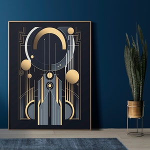 Art Deco Retro Wall Print, 1920s Vintage Wall Art Glamorous Geometric Wall Decor, Elegant Art Deco Wall Art