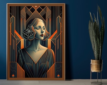 Glamorous Art Deco Woman Poster - Vintage Flapper Style Woman Poster - Elegant Wall Art 1920s Jazz Age Print