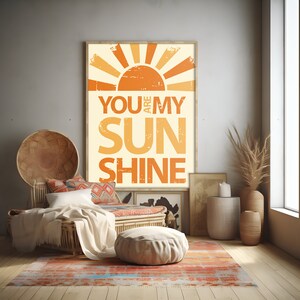 70s wall art, Sunshine art print, Retro typography decor, You Are My Sunshine quote, Nostalgic wall print,