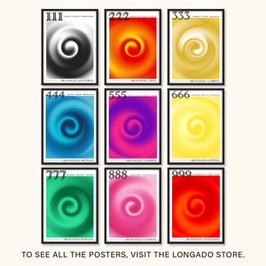 Puede incluir: Nueve p&oacute;sters coloridos con dise&ntilde;os en espiral y n&uacute;meros del 1111 al 9999. Cada p&oacute;ster presenta el nombre de un arc&aacute;ngel.