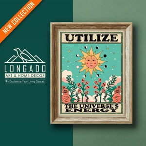 Arte de pared estilo años 70 Decoración de habitación preppy, cartel solar Decoración de habitación independiente Cartel de afirmación Universo Energía Cita Arte de pared, Cartel retro de moda Y2k