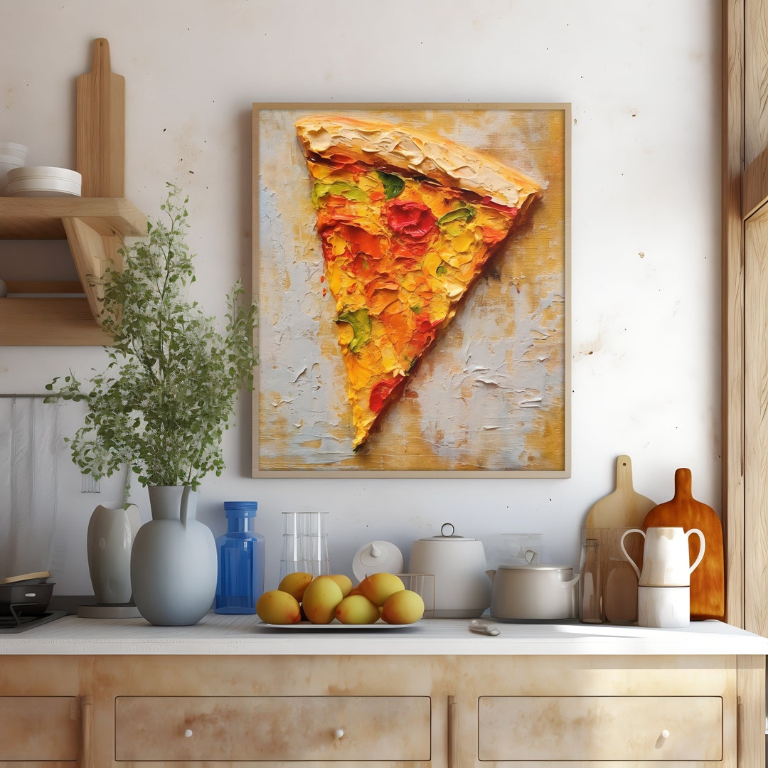 Pizza Art Print Oil Paint Kitchen Wall Decor Pizza Wall Art Giclee Food