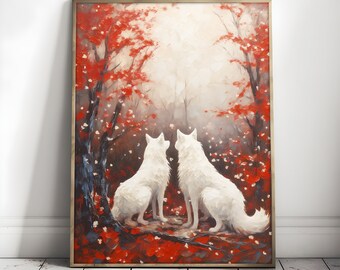 Fox Winter Scene Giclee Print - Rustic Woodland Oil Painting