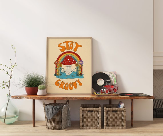 Retro Mushroom Print, Stay Groovy 70s Home Decor