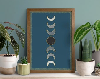 Moon Phase Wall Art Print, Boho Lunar Decor