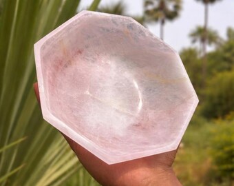 Handmade Rose Quartz Octagon shape bowl 6”