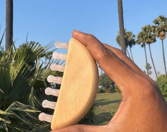Rose Quartz Scalp Massage Comb | Wooden Handle, Natural Crystal Hair Care