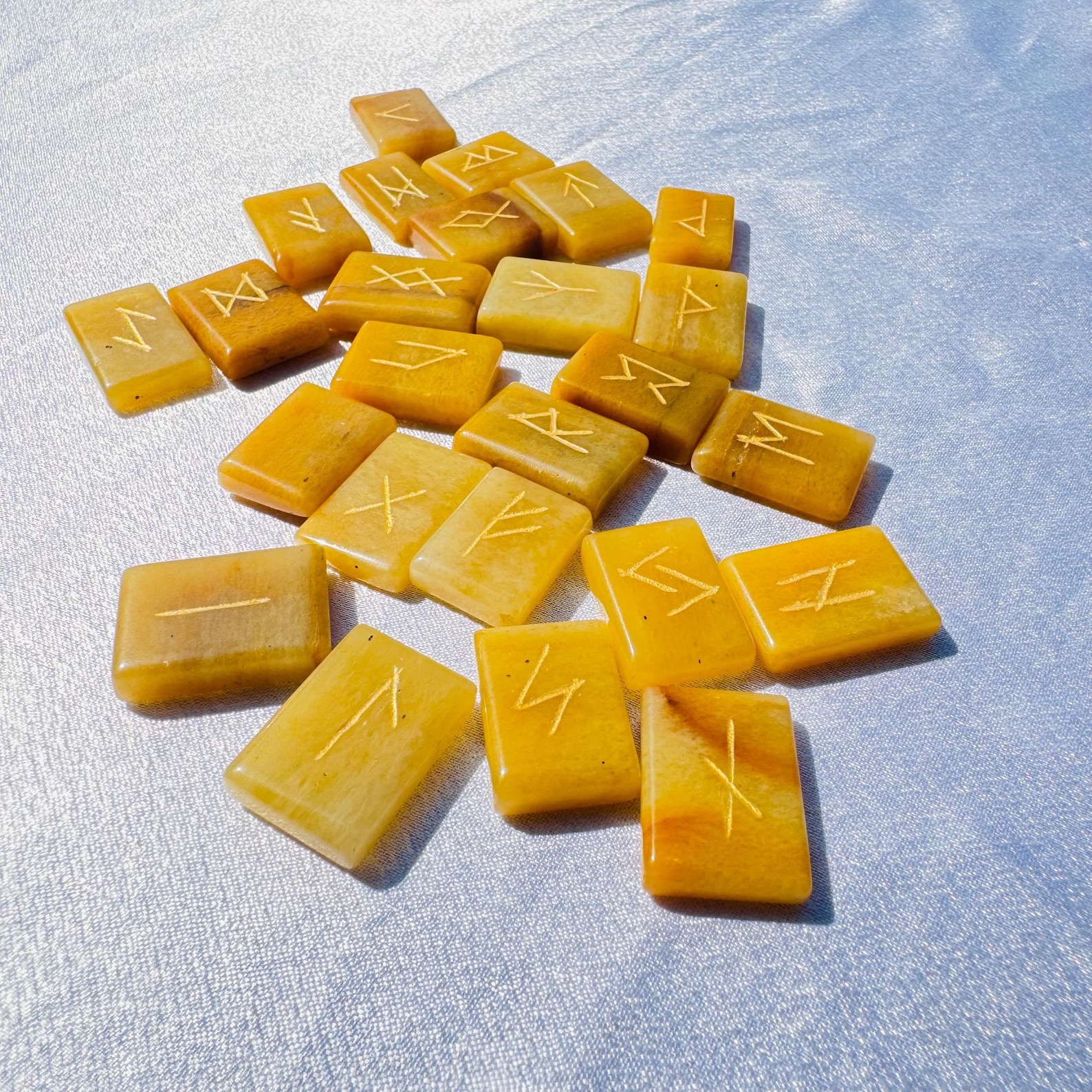 Yellow Delta Rune Natural Yellow Aventurine Rune Stone Set 1 – 25 Polished Runes of Joy ...