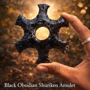 Black obsidian Ninja Throwing Star Shuriken 4 Inch Approx | Hand Carved Black Obsidian Sharp Edge Décor | Handmade Crystal Collectible