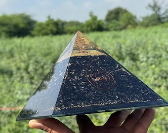 Black Tourmaline Orgonite Pyramid, Protection, Grounding Energy Size approx 180MM