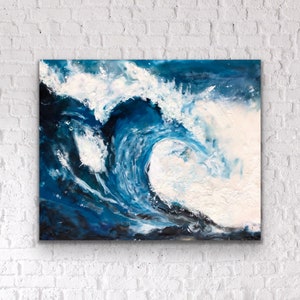 Dancing with the ocean waves No.1 - Original Encaustic painting on wood
