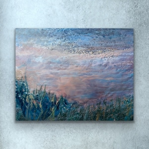 Golden moments - Original Encaustic painting on wood - Sunset landscape painting