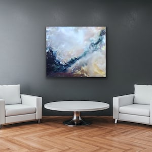 Swim to the moon - Original Encaustic painting on wood