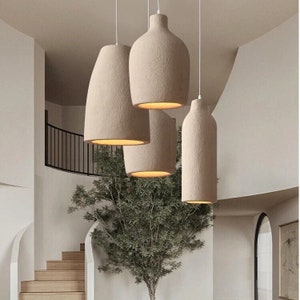 Japanese Wabi-Sabi Chandelier Modern Minimalist Lamp Cement-Effect Japandi Light