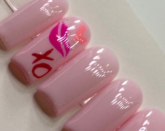 Love Baby pink press ons Pink heart press on nails | Jelly pink press ons | heart nails | be mine?