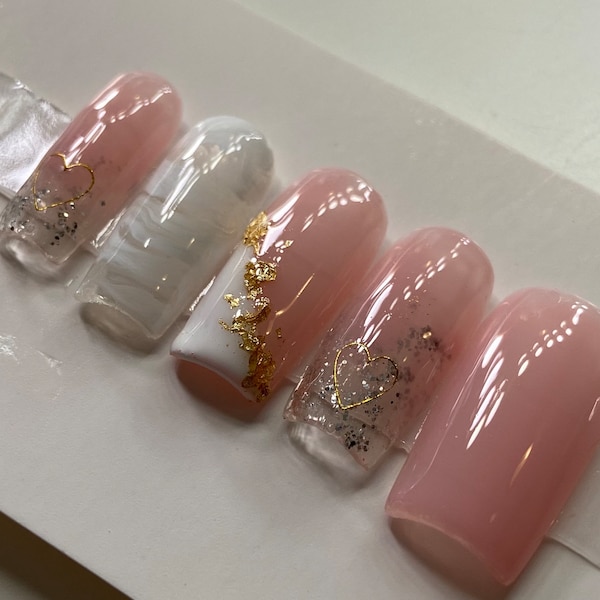 Jelly Baby Pink Marble Freestyle Press on nails | Jelly pink press ons | summer Spring nails | Press ons