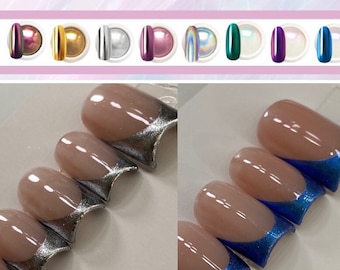 Chrome frenchies | silver chrome presson nails| chrome French tips nails