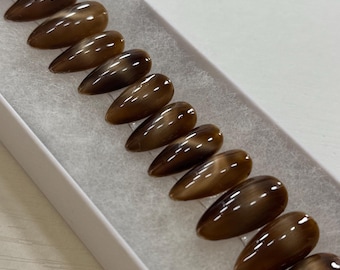 Brown Cat eye gel nails | Almond nails | neutral almond press on  nails | almond press ons