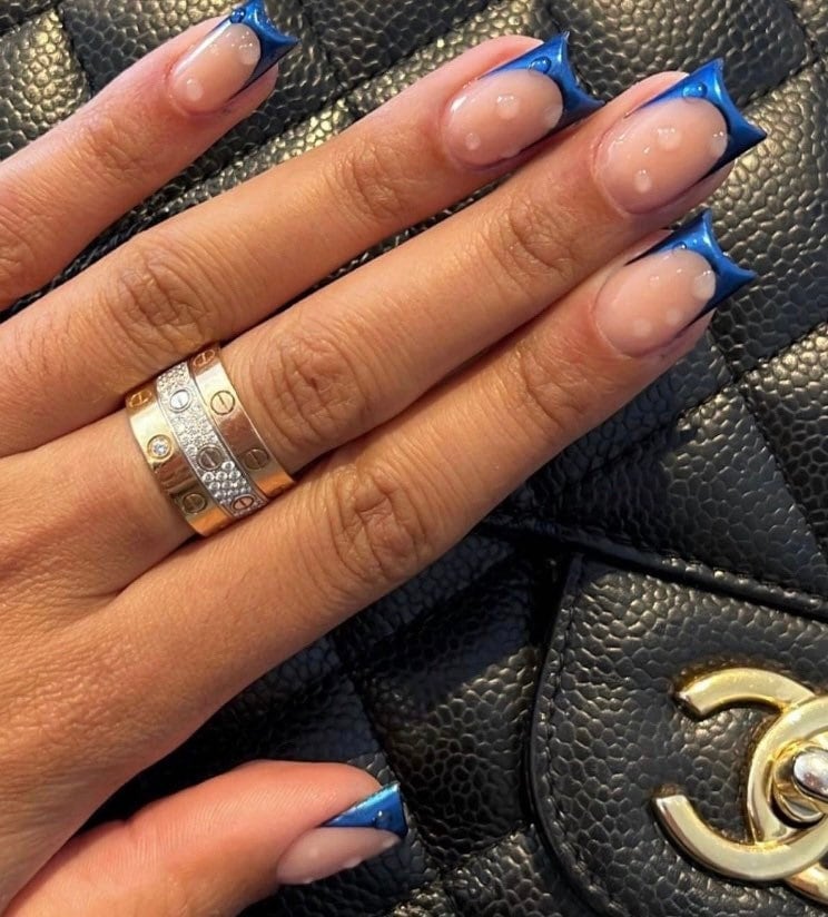 Buy Blue French Tip Nails Raindrop Nails French Tip Press Ons Online in  India - Etsy