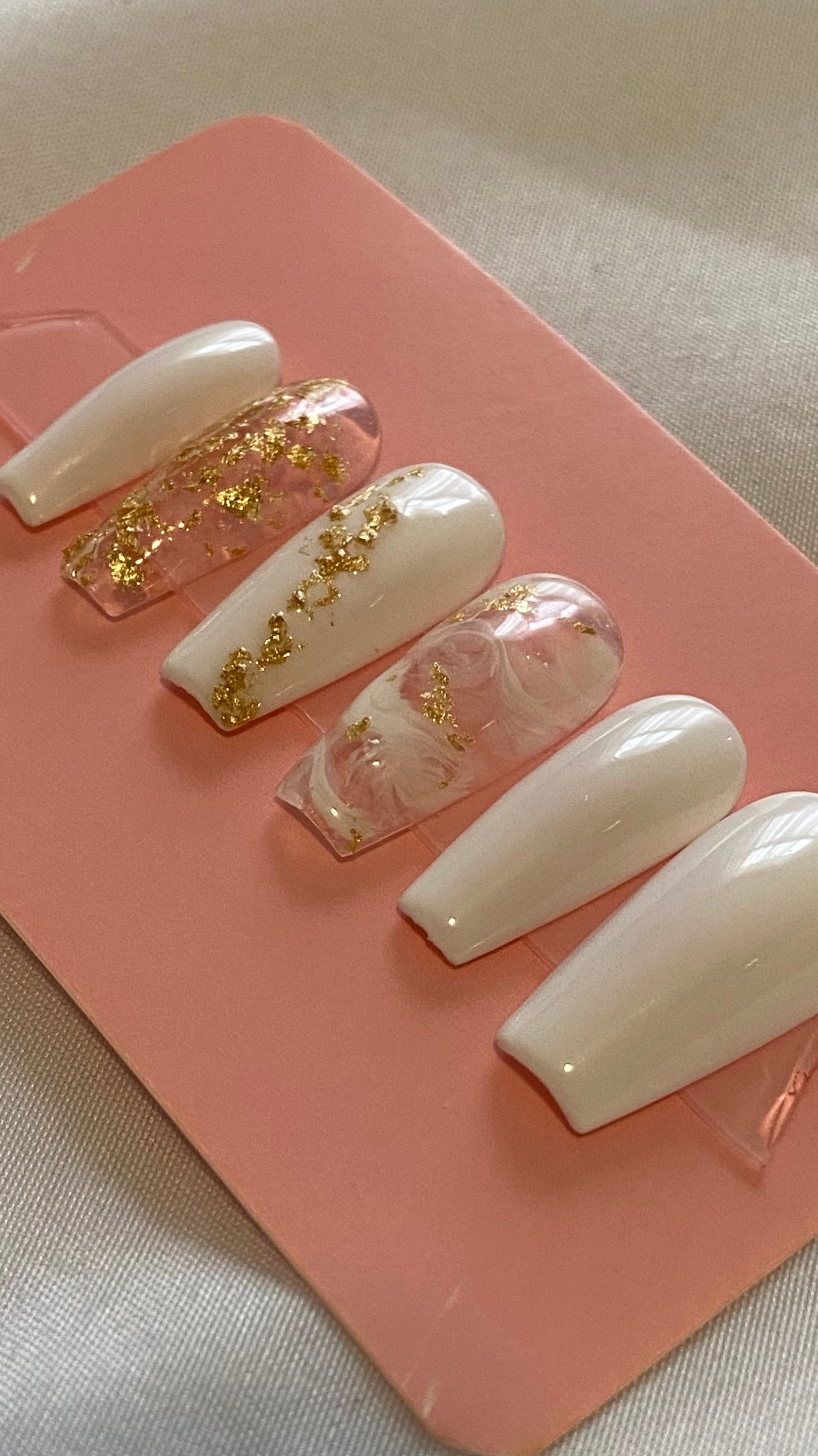 White Marble W/ Gold Accent Press on Nails White Press Ons Etsy