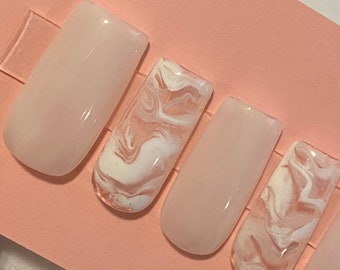 Milky white + marble press on nails