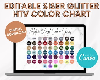 Editable Siser Glitter HTV Color Chart, Vinyl Color Chart Editable Template, Vinyl Colors Mockup, Canva Template, Siser HTV Color Chart