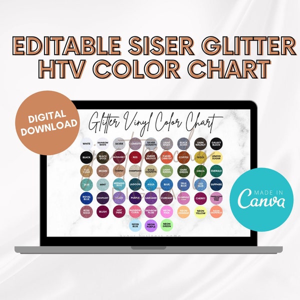 Editable Siser Glitter HTV Color Chart, Vinyl Color Chart Editable Template, Vinyl Colors Mockup, Canva Template, Siser HTV Color Chart