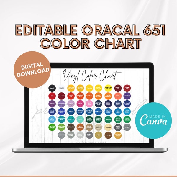 Editable Oracal 651 Color Chart, Vinyl Color Chart Editable Template, Vinyl Colors Mockup, Canva Template, Vinyl Color Samples