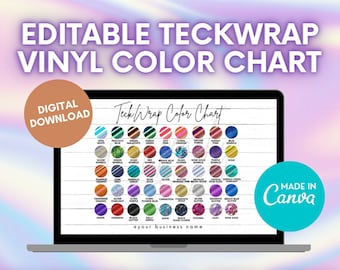 Editable TeckWrap Vinyl Color Chart for Cricut and Silhouette Users, Holographic Vinyl Color Chart Canva Template, Vinyl Color Samples