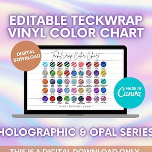 Editable TeckWrap Vinyl Color Chart for Cricut and Silhouette Users, Holographic Vinyl Color Chart Canva Template, Vinyl Color Samples