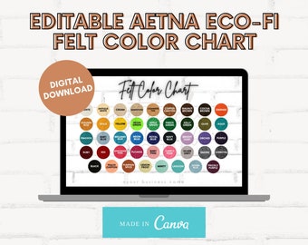 Carta de colores de fieltro Aetna Eco-Fi editable, plantilla editable de carta de colores de fieltro, plantilla Canva de fieltro arco iris, plantilla de gráfico de muestras de fieltro