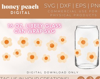 Floral Libbey Glass SVG, Retro Flower Wrap svg, Beer Can Glass svg, 16oz Libbey wrap svg, Libbey Template svg, Coffee Glass svg