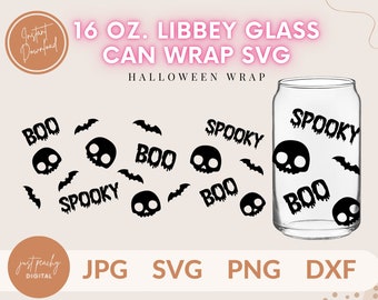 Libbey Glass SVG, Halloween Glass Can Wrap SVG, Beer Can Glass SVG, 16oz Libbey wrap SVG, Libbey Template SVG, Boo Can Glass SVG