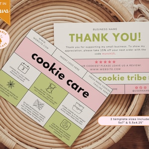 Editable Cookie Care Card Template, Trendy Bakery Business Card, Cookie Instructions, Printable Biscuit Care card, Bakery Template